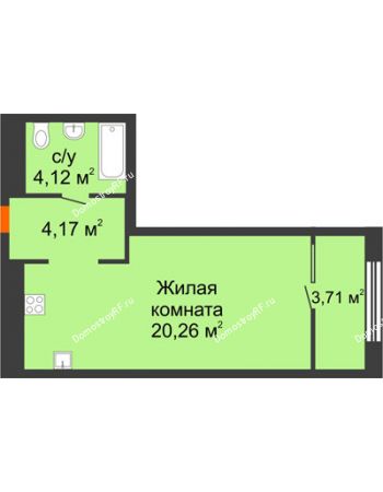 Студия 30,41 м² в ЖК Октябрьский, дом ГП-3