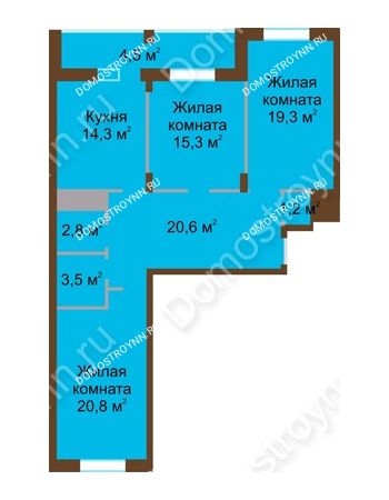 3 комнатная квартира 102,3 м² в ЖК Монолит, дом № 89, корп. 1, 2