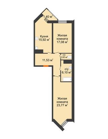 2 комнатная квартира 77,8 м² в ЖК Империал, дом Литер 9