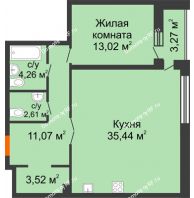 1 комнатная квартира 71,27 м² в ЖК Бунин, дом 1 этап, секции 11,12,13,14 - планировка