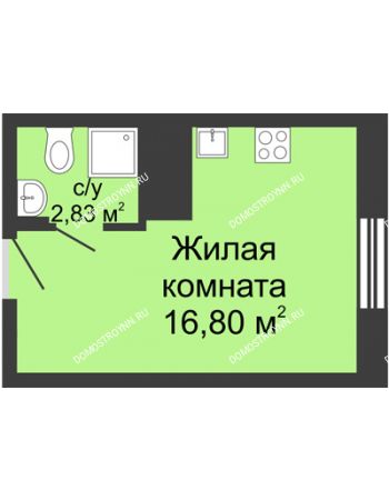 Студия 19,63 м² в ЖК Красная поляна, дом № 6