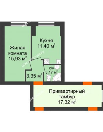 1 комнатная квартира 34,2 м² - ЖК Янтарный
