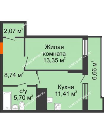 1 комнатная квартира 44,6 м² в ЖК Циолковский, дом № 3