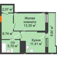 1 комнатная квартира 44,6 м² в ЖК Циолковский, дом № 6 - планировка