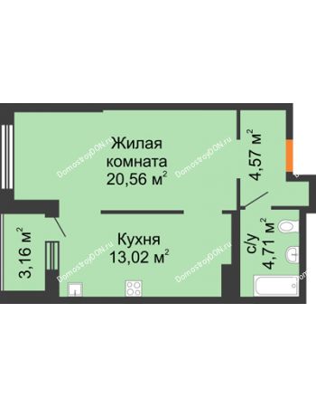 1 комнатная квартира 43,94 м² - ЖК Северная Звезда (Батайск)