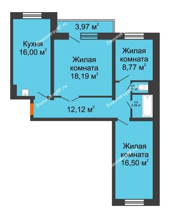 3 комнатная квартира 76,37 м² в ЖК Снегири, дом № 6