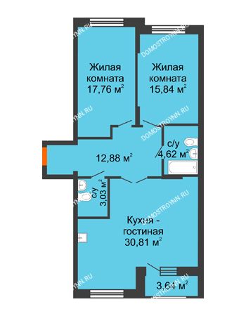 3 комнатная квартира 86,4 м² - Жилой дом: ул. Сухопутная