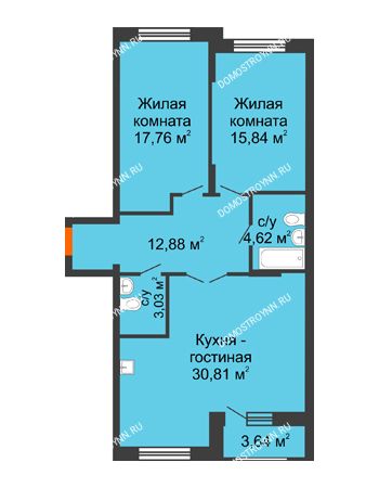 3 комнатная квартира 86,4 м² - ЖД по ул. Сухопутная