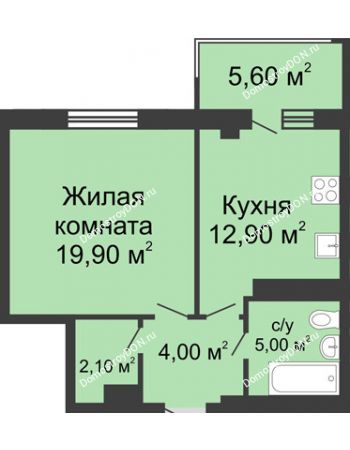 1 комнатная квартира 45,6 м² - ЖК Нахичевань