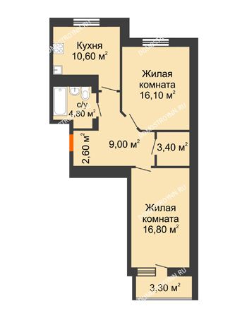 2 комнатная квартира 64,95 м² в ЖК Корица, дом № 1