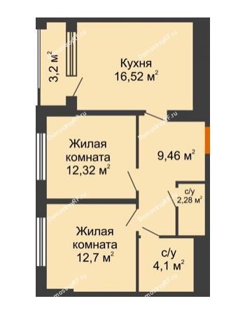 2 комнатная квартира 58,98 м² - ЖК Гран-При