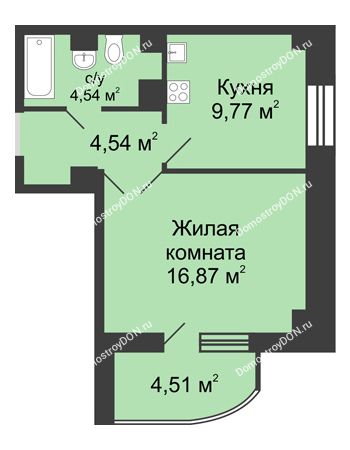 1 комнатная квартира 40,23 м² в ЖК Университетский 137, дом Секция С2