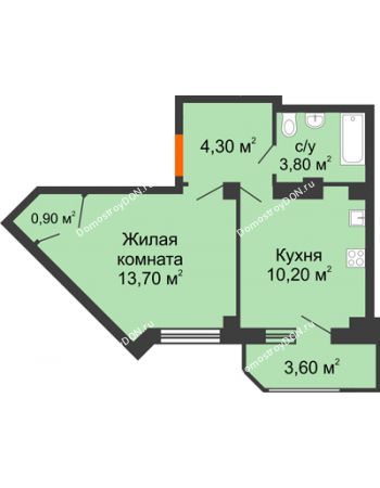 1 комнатная квартира 36,5 м² в ЖК Новая Пальмира, дом № 47