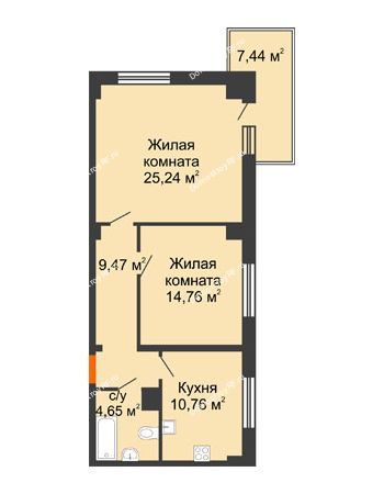 2 комнатная квартира 67,32 м² - Жилой дом на Светлогорской	