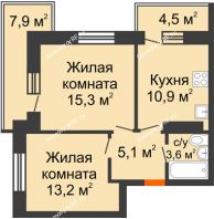 2 комнатная квартира 51,8 м² в ЖК Отражение, дом Литер 2.1 - планировка