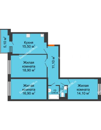 3 комнатная квартира 84,1 м² в ЖК Династия, дом Литер 2