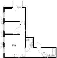 2 комнатная квартира 58,3 м² в ЖК Савин парк, дом корпус 6 - планировка