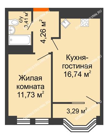 2 комнатная квартира 37,79 м² в ЖК Каскад на Менделеева, дом № 1