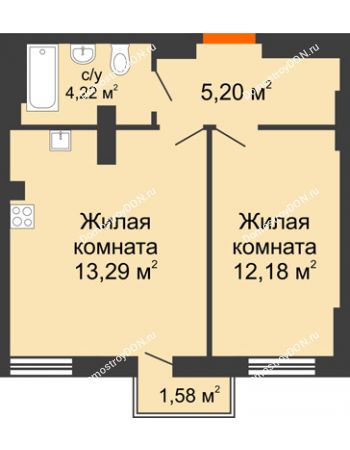 2 комнатная квартира 40,49 м² - ЖК West Side (Вест Сайд)