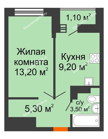 1 комнатная квартира 32,2 м² в ЖК SkyPark (Скайпарк), дом Литер 1, корпус 1, блок-секция 2-3