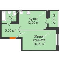 1 комнатная квартира 41,3 м² в ЖК Вересаево, дом Литер 15/1 - планировка