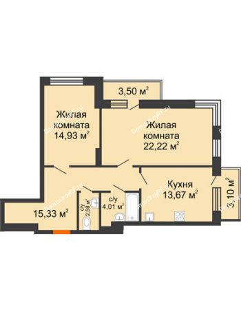 2 комнатная квартира 79,31 м² в ЖК Волжские Огни	, дом B1