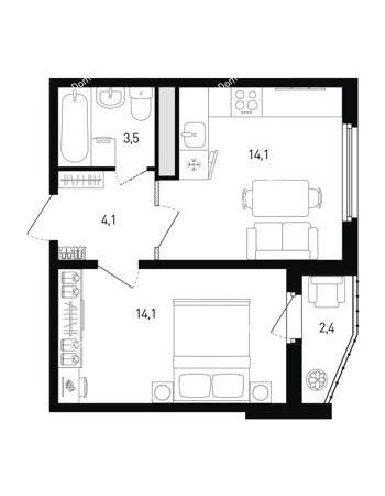 1 комнатная квартира 37 м² в ЖК Левенцовка парк, дом Корпус 8-10.2