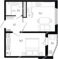 1 комнатная квартира 37 м² в ЖК Левенцовка парк, дом Корпус 8-10.2 - планировка