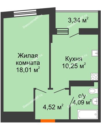 1 комнатная квартира 38,54 м² - ЖК Сограт