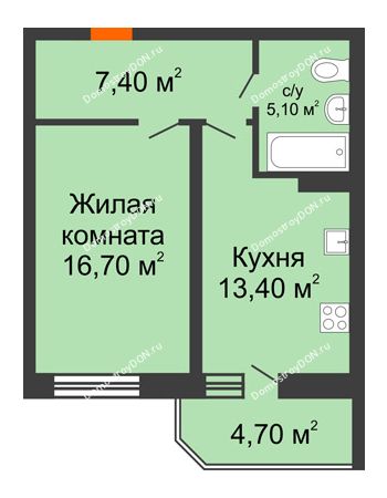 1 комнатная квартира 47,3 м² в ЖК Звездный-2, дом № 4
