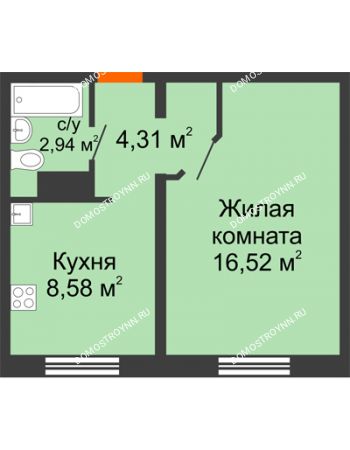 1 комнатная квартира 32,25 м² в ЖК Бурнаковский, дом № 47