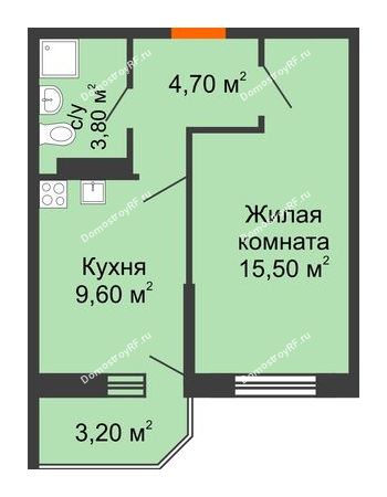 1 комнатная квартира 34,6 м² в ЖК Олимпийский, дом Литер 2