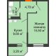 1 комнатная квартира 34,6 м² в ЖК Олимпийский, дом Литер 2 - планировка