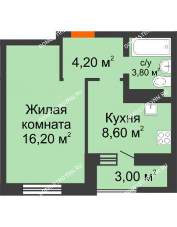 1 комнатная квартира 35,8 м² в ЖК Подкова на Цветочной, дом № 9