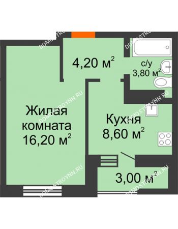 1 комнатная квартира 34,3 м² в ЖК Подкова на Цветочной, дом № 7