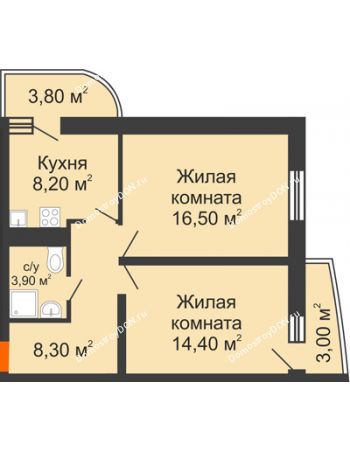 2 комнатная квартира 53,9 м² в ЖК Звезда Столицы, дом литер 6