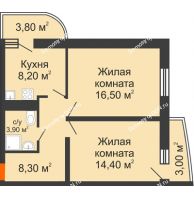 2 комнатная квартира 53,9 м² в ЖК Звезда Столицы, дом литер 6 - планировка
