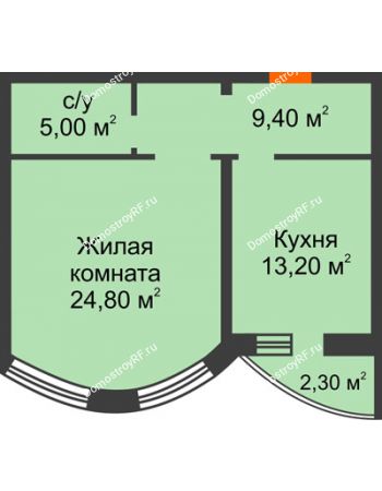 1 комнатная квартира 52,4 м² - ЖК по ул. Циолковского
