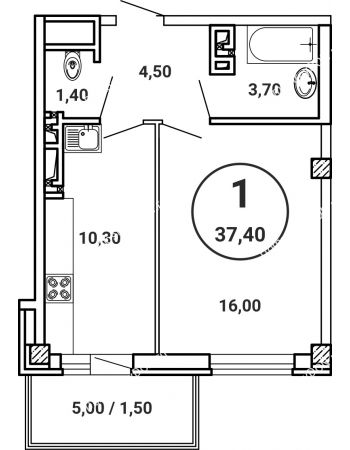 1 комнатная квартира 37,4 м² в ЖК Лебедь, дом № 50