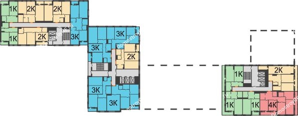 Планировка 11 этажа в доме 1 этап, секции 11,12,13,14 в ЖК Бунин
