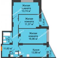 3 комнатная квартира 75,23 м² в ЖК Рубин, дом Литер 1 - планировка