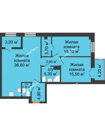 3 комнатная квартира 90,9 м² - ЖК Дом на 18-й Линии, 3