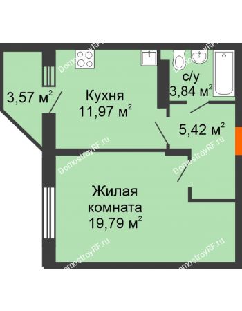 1 комнатная квартира 44,92 м² в ЖК Московский, дом № 1