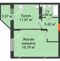 1 комнатная квартира 43,14 м² в ЖК Московский, дом дом 1 - планировка