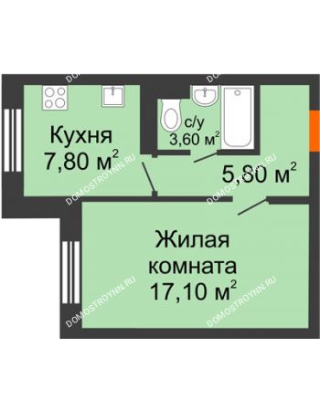 1 комнатная квартира 34,3 м² в ЖК Жюль Верн, дом № 1, корпус 1