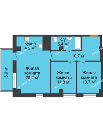 3 комнатная квартира 65 м² в ЖК Времена года, дом № 1