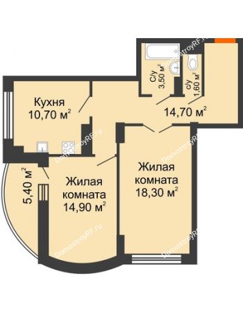 2 комнатная квартира 66,3 м² в ЖК Высота, дом 4 позиция