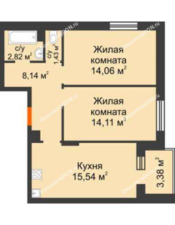 2 комнатная квартира 57,79 м² в Микрорайон Прибрежный, дом № 6