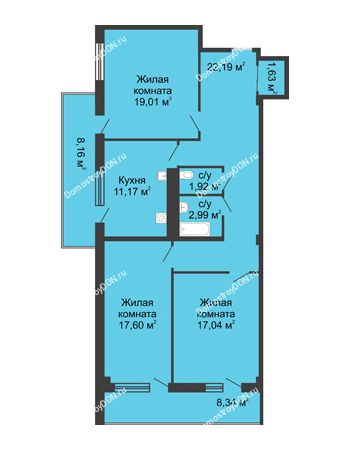 3 комнатная квартира 94,5 м² в  ЖК РИИЖТский Уют, дом Секция 1-2