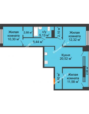 3 комнатная квартира 78,8 м² в Микрорайон Видный	, дом ГП-20